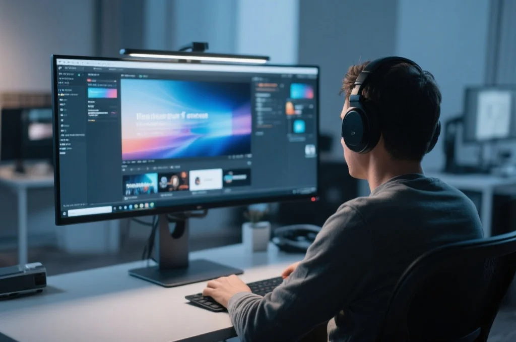 用户在桌面电脑上享受长征的沉浸式娱乐体验